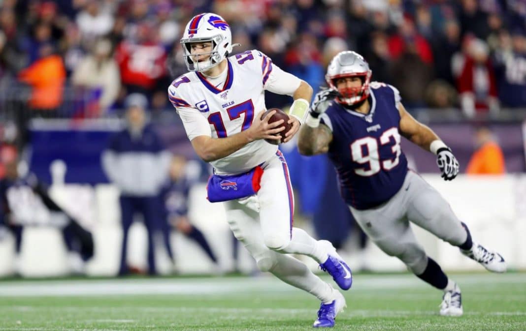 Josh Allen Buffalo Bills chased by Patriots player